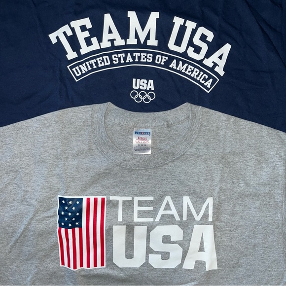 New 2 TEAM USA OLYMPIC RINGS/AMERICAN FLAG T-SHIRTS Men XL short sl gray & navy - Picture 9 of 10